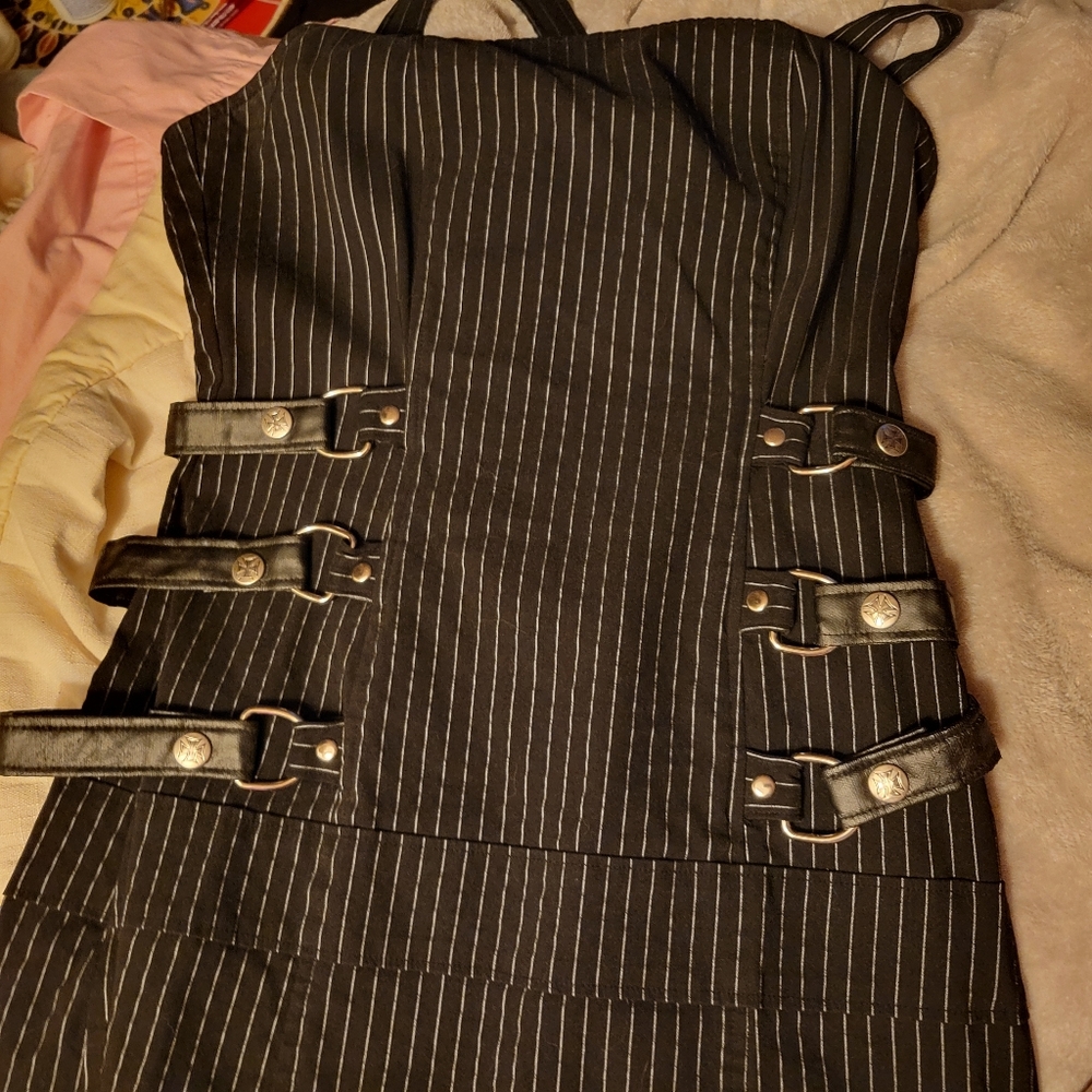 Lip Service OG Vintage Gangsta Pranksta Pinstripe Bondage Mobster Mini Dress Med - Picture 2 of 5